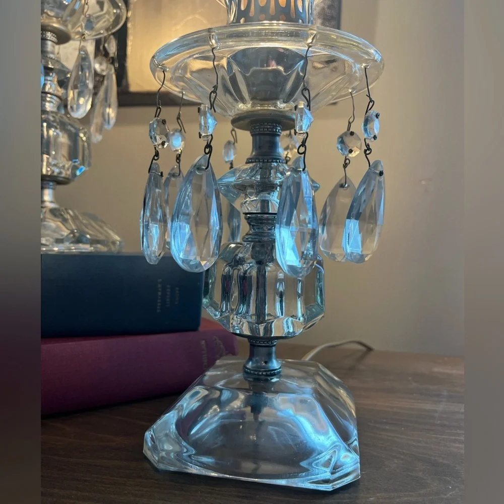 Vintage 1950's Crystal/Etched Glass Hollywood Regency Boudoir Lamps -Pair - Picture 11 of 11